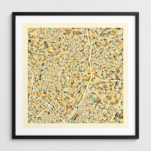 MADRID KARTE (Giclée Fine Art Print) Minimalistischer Stadtplan Straßen Karte (Serie 1)