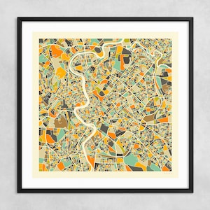 MAPA DE ROMA (Impressão Fine Art Giclée em papel ou tela) Mapa de rua minimalista da cidade por Jazzberry Blue (com ou sem moldura) Série 1