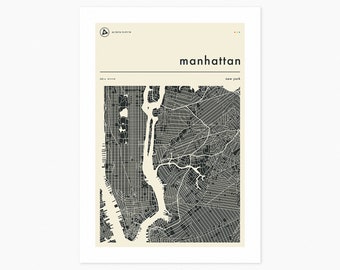 MANHATTAN MAP (Giclée Fine Art Print) Minimalist City Street Map (8x10 12x16 16x20 18x24 24x32 A1 A2 A3 A4) Rolled, Stretched or Framed