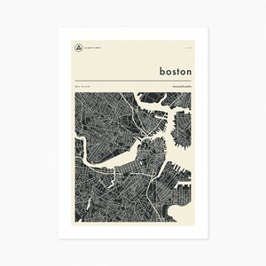 BOSTON MAP (Giclée Fine Art Print) Minimalist City Street Map (8x10 12x16 16x20 18x24 24x32 A1 A2 A3 A4) Rolled, Stretched or Framed