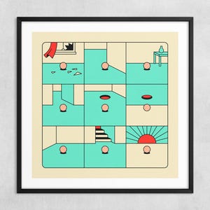 VIENE Y VA (Impresión artística Giclée sobre papel o lienzo) Ilustración surrealista minimalista de Jazzberry Blue (con o sin marco)