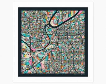 KANSAS City Street Map (Giclée Fine Art Print) (10x10 12x12 16x16 24x24 28x28 30x30) Rolled, Stretched or Framed (2024)