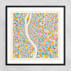 MAPA DE BUDAPEST (impresión artística Giclée sobre papel o lienzo) Mapa callejero de ciudad moderno de Jazzberry Blue (con o sin marco) Serie 2