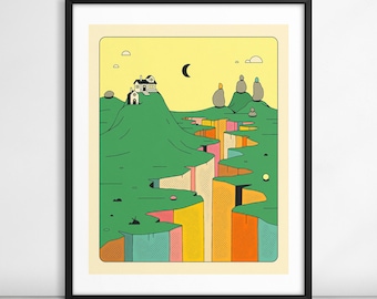 DENIZENS 2 (Giclée Fine Art Print on Paper or Canvas) Colorful Fantasy Landscape by Jazzberry Blue (Framed or Unframed)