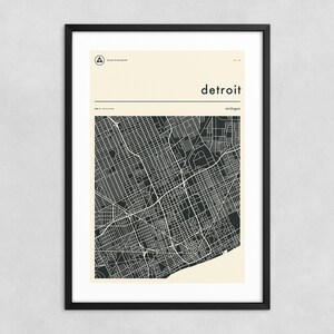 DETROIT LANDKARTE (Giclée Fine Art Druck) Minimalistischer Stadtplan Straßen-Karte (8x12 12x18 16x24 20x30 24x36 A1 A2 A3 A4) Gespannt, gerollt oder gerahmt