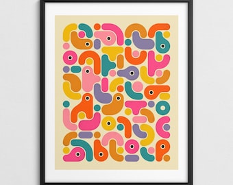 Kleurrijke geometrische muurkunst, abstract decor uit het midden van de eeuw (Giclée Fine Art Print) GEOMETRIE