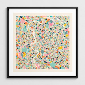 ROME MAP (Giclée Fine Art Print) Colorful Modern City Street Map (Series 2)