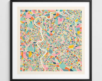 ROME MAP (Giclée Fine Art Print) Colorful Modern City Street Map (Series 2)