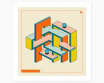 IMPOSSIBLE SHAPE 38 (Giclée Fine Art Print) Geometric Optical Illusion (10x10 12x12 16x16 24x24 28x28 30x30) Rolled, Stretched or Framed