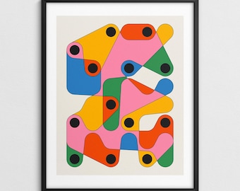 Middeleeuwse stijl geometrisch abstracte muurkunst, kleurrijk minimalistisch decor (gicléekunstdruk) TANGENT