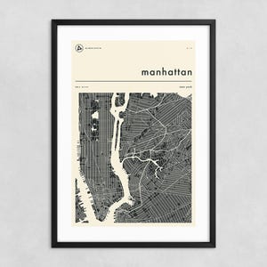 MANHATTAN KARTE (Giclée Kunstdruck auf Papier oder Leinwand) Minimalistischer Stadtplan von New York City (Gerahmt oder Ungerahmt)