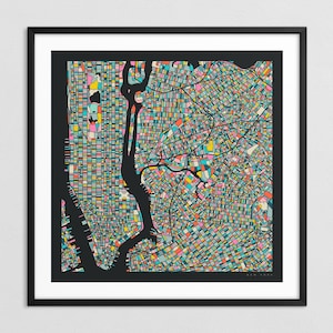 NEW YORK KARTE (Giclée Kunstdruck auf Papier oder Leinwand) Bunte Stadtkarte Straßen Karte von Jazzberry Blue (Gerahmt oder Ungerahmt) Serie 3
