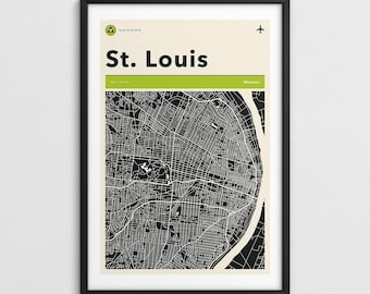ST LOUIS MAP (Giclée Fine Art Print) Retro Minimalist City Street Map