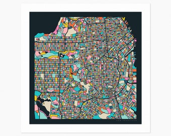 SAN FRANCISCO City Street Map (Giclée Fine Art Print) (10x10 12x12 16x16 24x24 28x28 30x30) Rolled, Stretched or Framed (2024)