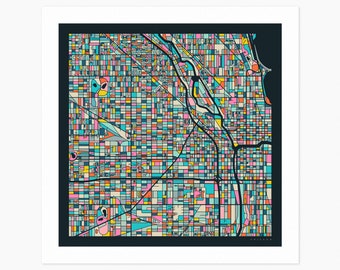 CHICAGO City Street Map (Giclée Fine Art Print) (10x10 12x12 16x16 24x24 28x28 30x30) Rolled, Stretched or Framed (2024)