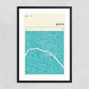 PARIS KARTE (Giclée Fine Art Druck) Minimalistische Stadtkarte Straßen-Karte (8x12 12x18 16x24 20x30 24x36 A1 A2 A3 A4) Gespannt, gerollt oder gerahmt