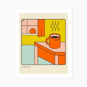 COFFEE TIME (Giclée Fine Art Print) Simple Minimalist Illustration (8x10 12x16 16x20 18x24 24x32 A1 A2 A3 A4) Rolled, Stretched or Framed