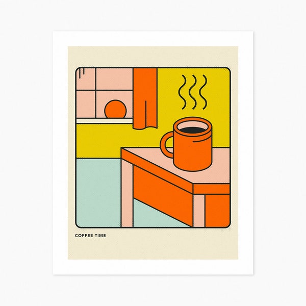 COFFEE TIME (Giclée Fine Art Print) Simple Minimalist Illustration (8x10 12x16 16x20 18x24 24x32 A1 A2 A3 A4) Rolled, Stretched or Framed