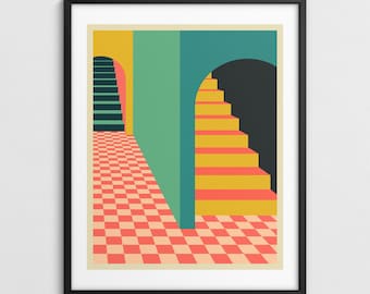 Geometric Abstract Wall Art, Mid-Century Modern Style (Giclée Fine Art Print) SLEEPWALKING