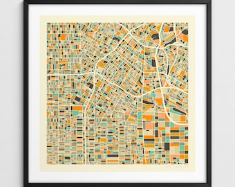 LOS ANGELES MAP (Giclée Fine Art Print) Minimalist City Street Map (Series 1)