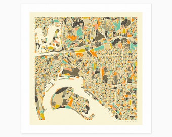 SAN DIEGO (Giclée Fine Art Print) City Street Map (10x10 12x12 16x16 24x24 28x28 30x30) Rolled, Stretched or Framed