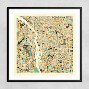 MAPA DE PORTLAND (impresión artística Giclée sobre papel o lienzo) Mapa de calles de ciudad minimalista de Jazzberry Blue (con o sin marco) Serie 1