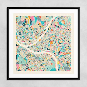 MAPA DE PITTSBURGH (impresión artística Giclée sobre papel o lienzo) Mapa de calles de la ciudad MODERNO de Jazzberry Blue (con o sin marco) Serie 2