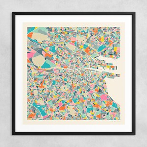 MAPA DE DUBLÍN (impresión artística Giclée sobre papel o lienzo) Mapa callejero de ciudad moderno de Jazzberry Blue (con o sin marco) Serie 2