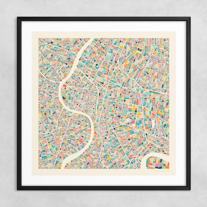 MAPA DE BANGKOK (impresión artística Giclée sobre papel o lienzo) Mapa callejero de una ciudad moderna de Jazzberry Blue (con o sin marco) Serie 2