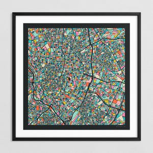 MADRID KARTE (Giclée Druck auf Papier oder Leinwand) Bunter Stadtplan Straßen Karte von Jazzberry Blue (Gerahmt oder Ungerahmt) Serie 3