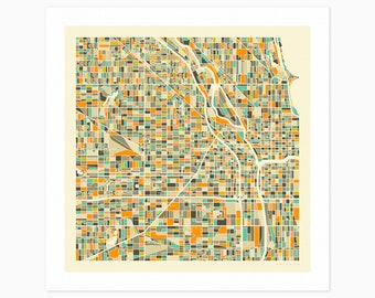 CHICAGO (Giclée Fine Art Print) City Street Map (10x10 12x12 16x16 24x24 28x28 30x30) Rolled, Stretched or Framed