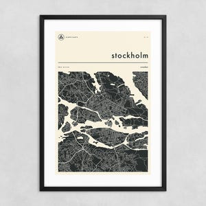 STOCKHOLMKAART (Giclée Fine Art Print) Minimalistische stadsstratenkaart (8 x 12 12 x 18 16 x 24 20 x 30 24 x 36 A1 A2 A3 A4), opgerold, uitgerekt of ingelijst