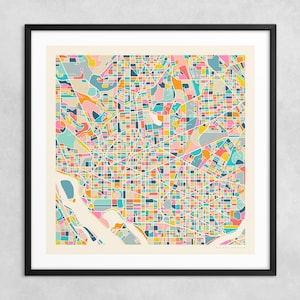 MAPA DE WASHINGTON DC (impresión artística Giclée sobre papel o lienzo) Mapa callejero de la ciudad moderna de Jazzberry Blue (con o sin marco) Serie 2