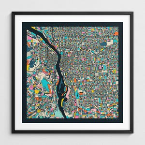 MAPA DE PORTLAND (Impresión artística Giclée) Mapa colorido de las calles de la ciudad (Serie 3)