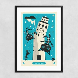 TAROT KARTE: The Tower (Giclée Druck auf Papier oder Leinwand) Mystisch Okkult Pop Art von Jazzberry Blue (Gerahmt oder Ungerahmt)