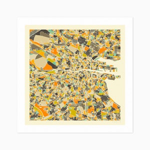 DUBLIN (Giclée Fine Art Print) City Street Map (10x10 12x12 16x16 24x24 28x28 30x30) Rolled, Stretched or Framed