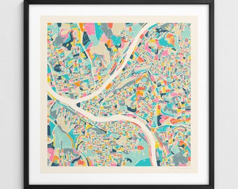 PITTSBURGH MAP (Giclée Fine Art Print) Colorful Modern City Street Map (Series 2)