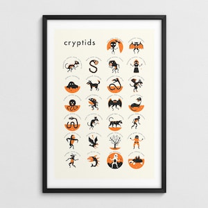 CRYPTID ALPHABET, Minimalist Cryptozoology Pop Art Poster (Giclée Fine Art Print)