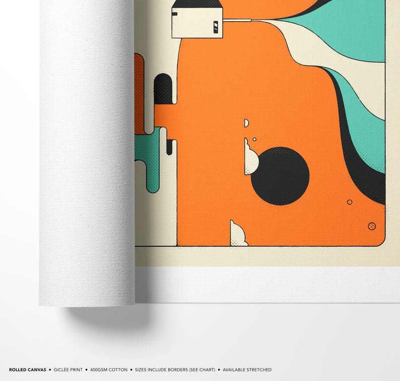Peaceful Retro Minimalist Landscape Illustration (Giclée Fine Art Print) LIMBO Rolled Canvas