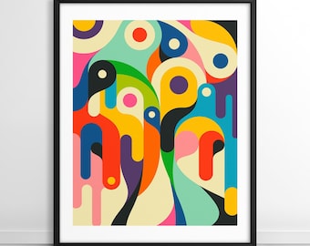 HOMEWARD (Giclée Fine Art Print op papier of canvas) Kleurrijke psychedelische geometrisch abstracte muurkunst van Jazzberry Blue (ingelijst of ingelijst)