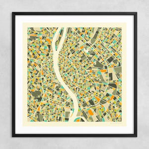 MAPA DE BUDAPEST (impresión artística Giclée sobre papel o lienzo) Mapa de calles de ciudad minimalista de Jazzberry Blue (con o sin marco) Serie 1