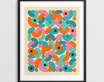 Kleurrijke geometrisch abstracte muurkunst, modern-retro decor (giclée fine-art print) GEOMETRIE 3