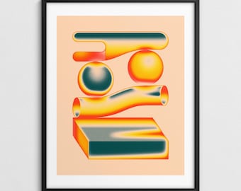 Geometric Abstract Wall Art, Retro-Futuristic Style (Giclée Fine Art Print) LOST AND FOUND