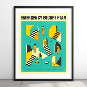 EMERGENCY ESCAPE PLAN 1 (Giclée Kunstdruck auf Papier oder Leinwand) Surreales Surreales Wandbild von Jazzberry Blue (Gerahmt