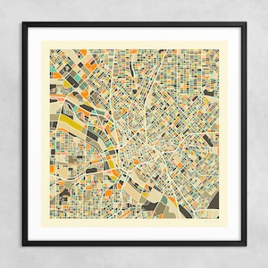 MAPA DE DALLAS (impresión artística Giclée sobre papel o lienzo) Mapa de calles de ciudad minimalista de Jazzberry Blue (con o sin marco) Serie 1