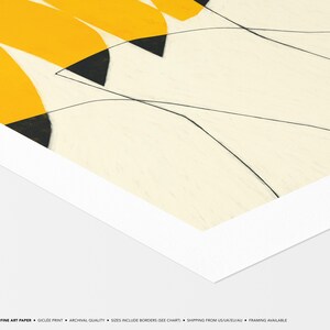 The image is a fine art print featuring abstract geometric shapes in shades of yellow and black, creating a visually striking composition.