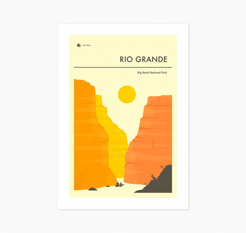 BIG BEND National Park Travel Poster Giclée Fine Art Print Rio Grande 8x10 12x16 16x20 18x24 24x32 Rolled, Stretched or Framed image 1