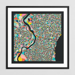 MAPA DE FILADELFIA (impresión artística Giclée sobre papel o lienzo) Mapa colorido de las calles de la ciudad de Jazzberry Blue (con o sin marco) Serie 3