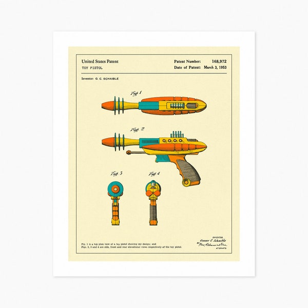 RAY GUN PATENT 1953 Reproduction (Giclée Fine Art Print) (8x10 12x16 16x20 18x24 24x32) Rolled, Stretched or Framed