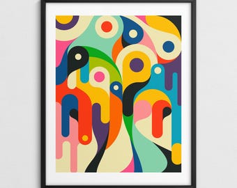Colorful Geometric Abstract Wall Art, Psychedelic Decor (Giclée Fine Art Print) HOMEWARD